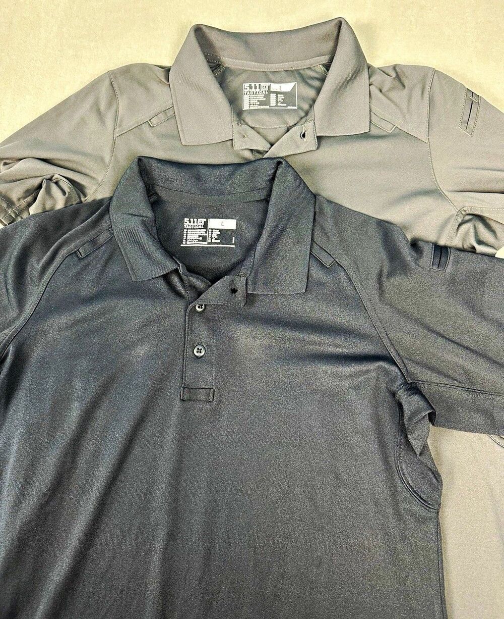 5.11 Tactical Bundle Gray & Navy Performance Work Short Sleeve Polo Shirts Sz L